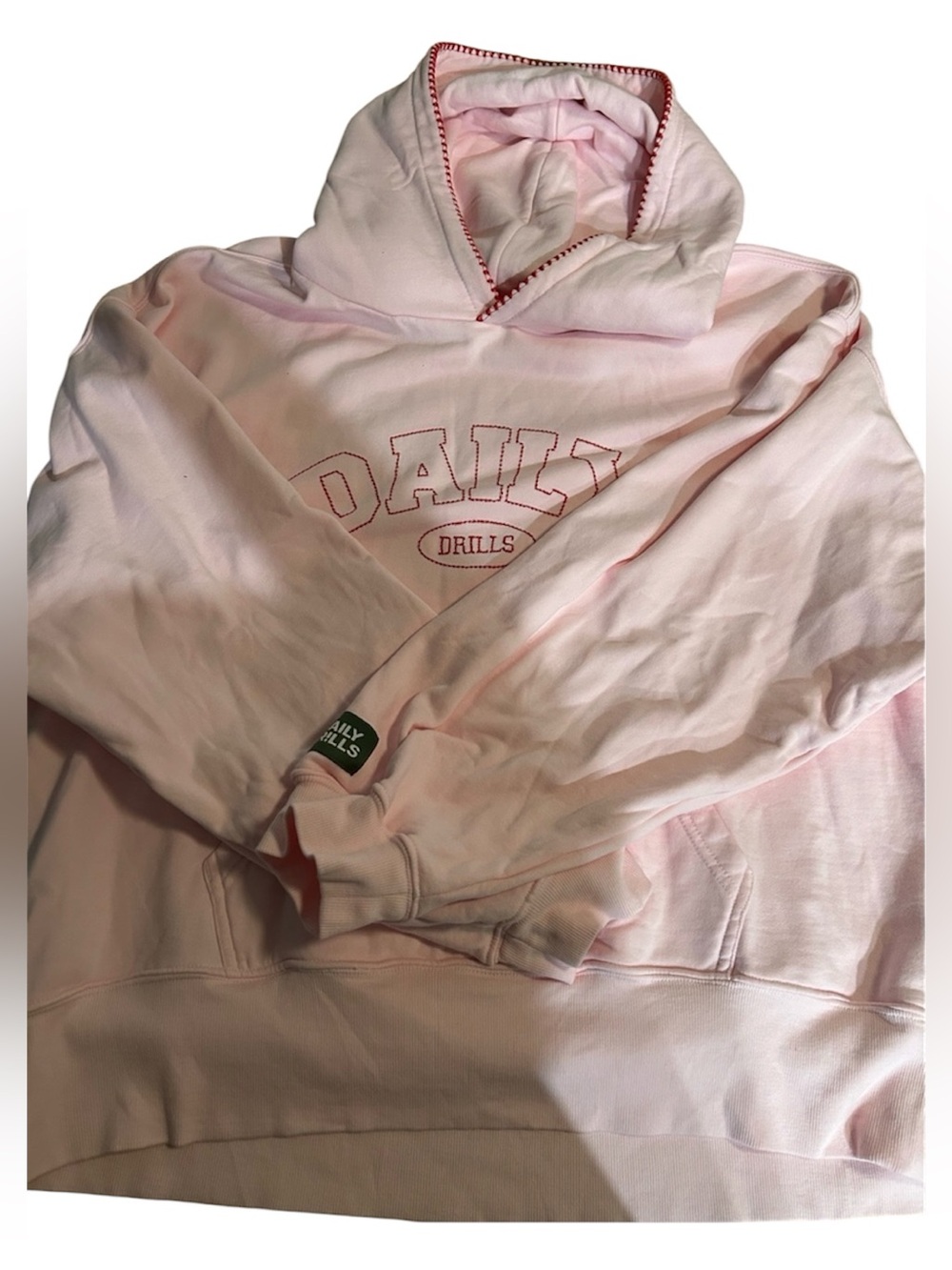 Daily Drills Pink Hoodie with Red Stitching—M/L - Picture 5 of 9